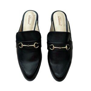 Mules Women Size 8 Black Gold Bit Loafers Faux Leather Workwear Preppy